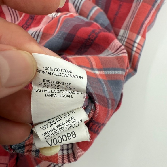 Lucky Brand Top Women XL Red Plaid Pearl Snap Button Up Short Sleeve Western - Picture 7 of 11